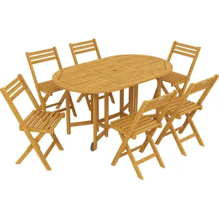 Outsunny Gartenmöbel Set holz Outdoor Essgruppe FSC ausziehbarer Esstisch mit 6 Klappstühlen Schirmloch schnellfaltbares Design Naturholz   Aosom.de