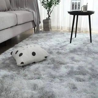 Teppich Shaggy Langflor Rutschfest Wohnzimmer Grau Weiß 140*200cm