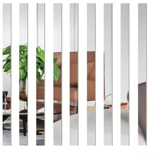 Spiegelfliesen Spiegelaufkleber Streifen Spiegel DIY Abnehmbare lange Streifen Acryl auf Spiegel Wandaufkleber für Zuhause Schlafzimmer Wohnzimmer Dekor (10 Stück) 5 × 50 cm