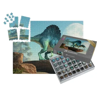 puzzleYOU: SMART Sorted® | Puzzle 1000 Teile leicht gemacht „3D-Illustration: EIN Spinosaurus auf Einer Klippe bei Mondschein“ – aus der Puzzle-Kollektion Dinosaurier, Tiere aus Fantasy & Urzeit