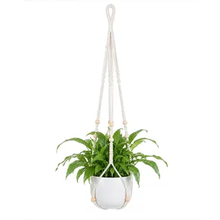 Bamworld Makramee Blumenampel aus Baumwolle, Hängeampel für Innen und Balkon, Hängender Blumentopf für Hängepflanzen, Boho Deko für ästhetische Raumgestaltung