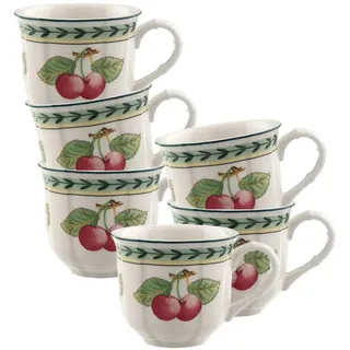 Villeroy & Boch French Garden Fleurence Mokka-/Espressotassen 6er Set, 100 ml, Kleine Tassen mit Früchte-Dekor, Premium Porzellan, Weiß/Bunt