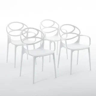 RATTATAN Set aus 4 stapelbaren Stühlen aus Polypropylen mit Glasfaser für Außen- und Gartenbereich, Bar, Restaurant oder Küche, modernes Design –Charlotte–Weiß
