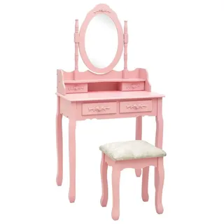 vidaXL Schminktisch NA Schminktisch Frisiertisch Kosmetiktisch 1 Spiegel Antikdesign mit H rosa