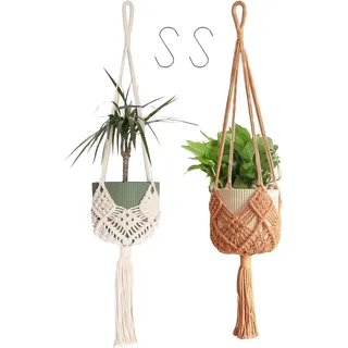 Makramee Hängeampel, 2er Set, Boho Deko für Blumen, 89 cm, Beige/Kaffeefarbe