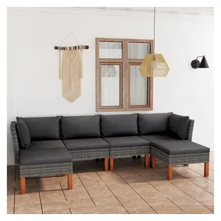 vidaXL Gartenlounge-Set 6-tlg. Garten-Lounge-Set mit Kissen Poly Rattan Grau, (6-tlg) grau 60 cm x 67 cm