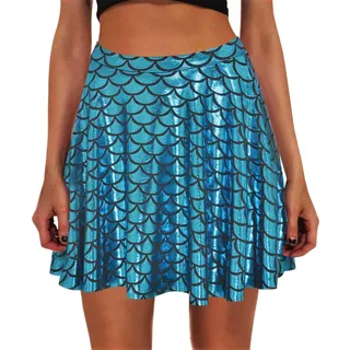 Meerjungfrau Kostüm Damen, Meerjungfrau Rock Damen Metallic Fischschuppen Minirock Hohe Taille Glitzerrock Schuppen Plisseerock Faltenrock Mini Röcke Faschingskostüm Cosplay Kostüme Karneval Party