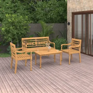 Ankonbej 4-tlg. Garten-Lounge-Set Massivholz Teak