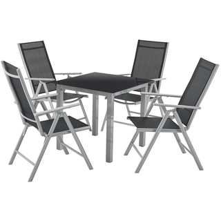 Juskys Aluminium Gartengarnitur Milano Gartenmöbel Set mit Tisch und 4 Stühlen Silber-Grau