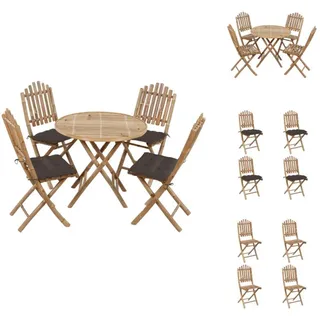 vidaXL 5-tlg. Garten-Essgruppe mit Kissen Klappbar Bambus - Gartenmöbel-Sets - Taupe