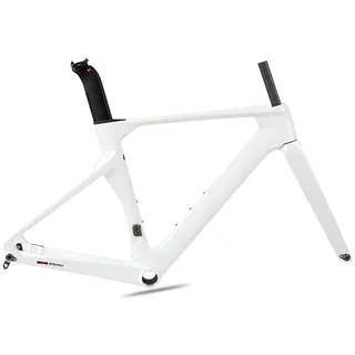 700C Carbon-Rennrad-Rahmenset, 43.5cm / 46cm / 48cm / 50cm / 52cm / 54CM / 56CM Brechender Wind Rennrahmen Steckachsenrahmen 12 × 100 Mm 12 × 142 Mm Scheibenbremsrahmen Interne Führung(Bianco,56CM)