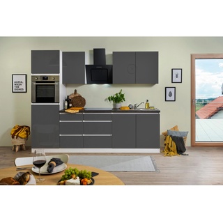 Respekta Küchenzeile/Küchenblock ohne E-Geräte 270 cm Grifflos Grau Hochglanz-Weiß