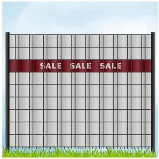zaunzu Sichtschutzstreifen Laser Beschriftung "SALE SALE SALE" Bordeauxrot, (1x Einzelstreifen, für Doppelstabmattenzaun), Made in Germany rot