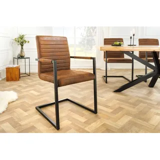 Riess-Ambiente Stuhl LOFT vintage braun Armlehnen Eisengestell Esszimmerstuhl Freischwinger Industrial