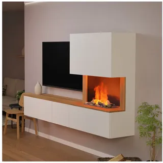 GLOW FIRE Elektrokamin CW5 Links Wasserdampf Kamin- Wohnwand mit Kamin, Sideboard mit Kamin, Wasserdampfkamin mit 3D Feuer und Knisterfunktion weiß