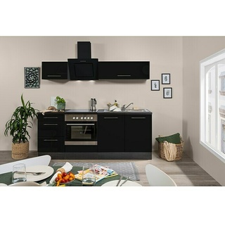Respekta Premium Küchenzeile RP210ESCBO  (Breite: 210 cm, Schwarz, Mit Elektrogeräten)