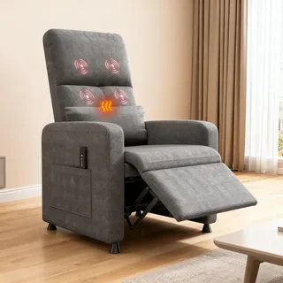 GarveeHome Fernsehsessel Elektrisch Relaxsessel Ruhesessel, massagesessel mit wärmefunktion, Verstellbarer Fernsehsessel mit Fußstütze, Einzelsofa,für Wohnzimmer, Schlafzimmer oder Büro (Grau)