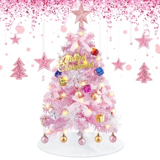 Winthai Mini Weihnachtsbaum Rosa, 24inch Künstliche Kleine Tischplatte, Reiche Weihnachtsbaumkugel Ornamente, Miniatur für Weihnachtsküchen Esstischdekor.