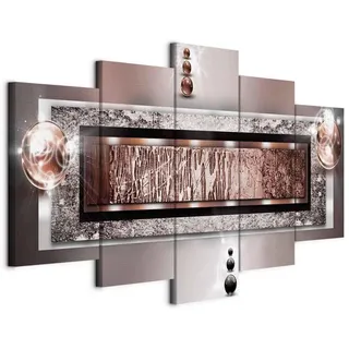 Cuadros B&D XXL - Wandbilder XXL Abstrakt 200x100cm 5 tlg Wand Deko Leinwand Bilder Groß Wanddeko Wohnzimmer Schlafzimmer Kunstdrucke Leinwand moderne - Textur Perlen Struktur silber 020101-214