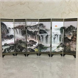 Raumteiler, 48 x 24 cm, Holz, chinesischer Stil, Vintage, Retro, faltbar, Raumteiler, herrlicher Berg und Fluss Bildschirm
