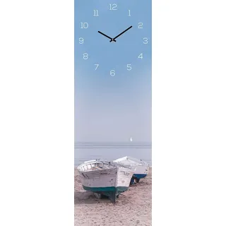 levandeo Wanduhr Glas 20x60cm Glasuhr Uhr Glasbild Boot Strand Beach Meer Maritim Wanddeko