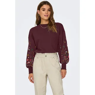 Sweatshirt ONLY "ONLBROOKE L/S O-NECK FLOWER SWT", Damen, Gr. M, lila (windsor wine print:sleeve flower print), Sweatware, Obermaterial: 60% Baumwolle, 40% Polyester, bedruckt, regular fit normal, Rundhals, Rippbündchen, Sweatshirts Sweatshirt, Baumwollmischung, regular fit