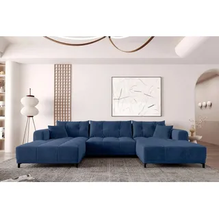 99rooms Wohnlandschaft Massimo, Sofa, U-Form, mit Schlaffunktion, Rundumbezug, in Cordstoff POSO blau