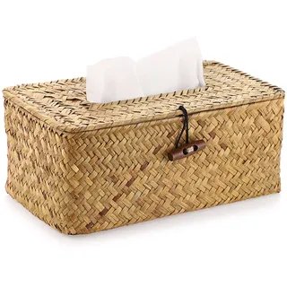 BSTKEY Rechteckige Kosmetiktücherbox aus Seegras für zu Hause, gewebter Papierhalter, Originalfarbe, Gelb, 68,6 x 30,5 x 22,9 cm
