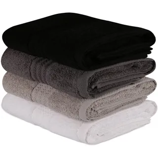Handtuch-Set, 4-teilig, Weiß, Grau, Dunkelgrau, Schwarz