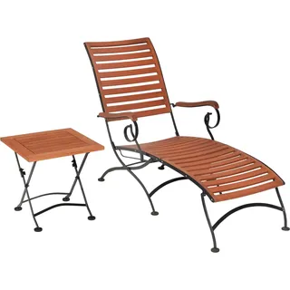 MERXX Gartenliege Schlossgarten, Set, 2 St., ergonomisches Design, mit Bodenschonern ausgestattet, inkl. Hocker beige