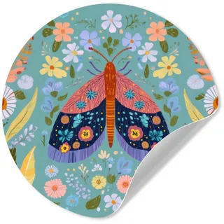 MuchoWow Wandsticker Schmetterling - Ornamental - Blumen - Blätter (1 St), Tapetensticker Selbstklebend, Wandbild Wohnzimmer, 80x80 cm 80 cm x 80 cm x 0.1 cm