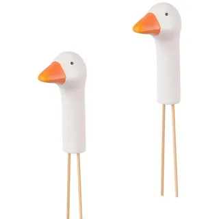 UNUS GARDEN Gartenstecker Gartenfigur Gänse Gartenstecker Gans (2-St., 2x Klein) lustige Gartenfiguren, Beetstecker, für draußen weiß 5 cm x 8 cm x 32 cm