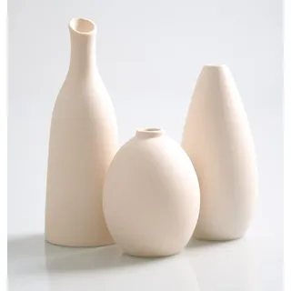 Mini Kleine Deko Vasen 3er Set aus Keramik für Tischdeko, Handgefertigte Blumenvasen im Boho Look für Pampasgras, Beige Vase