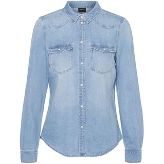 VERO MODA Damen Bluse Vmmaria Ls Denim Slim Shirt Mix New Noos, Light Blue Denim/Detail:birch Stitch, S
