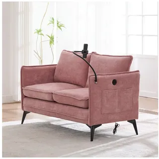 HAUSS SPOLE Schlafsofa Kleine sofa 2 sitzer mit Seitentasche,Modernes Wohnzimmersofa rosa rosa