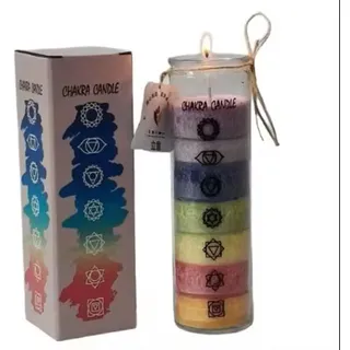 7 Chakra Kerze im Glas – handgefertigt aus Palmwachs, Eisblumen-Effekt, 7 Schichten Chakra-Farben, ca. 100 h Brenndauer, Geschenkbox – Meditationskerze Dekokerze (Mit 7 Chakra Düften)