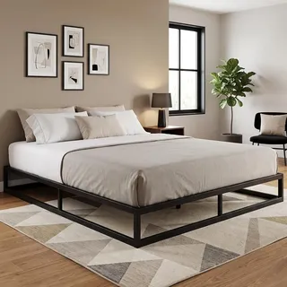 skølm Bragi Metallbett 180x200 cm, 25 cm hoch, Schwarz, mit Lattenrost | Stabiles Bett aus Metall, Bettgestell, Bettrahmen als Doppelbett, Doppelbettgestell, Gästebett mit Stauraum, Metallrahmen