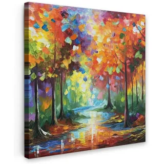 OnlyWow Leinwand Bilder Bunter Wald | Gr.: 50 x 50 cm