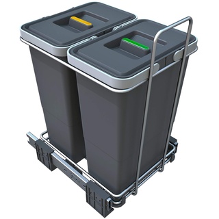 ELLETIPI Ecofil PF01 34 C2 Mülleimer Mülltrennung, ausziehbar für Base, Kunststoff und Metall, Grau, 23 x 41 x 36 cm