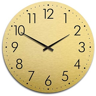 K&L Wall Art Glänzende 70cm große Alu Dibond Wanduhr XXL Gold Optik Uhr mit Quarz Uhrwerk Aluminium Metall Effekt Wanduhren rund (Gold 70cm Durchmesser)