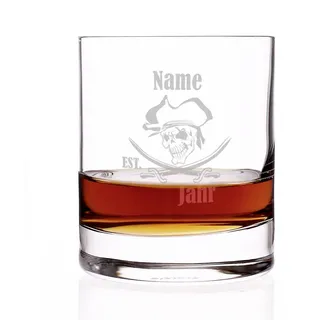 Herz & Heim® Rum Glas mit Gravur - Pirat - mit Gratis Gravur des Namens u. Geburtsjahr