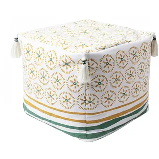 MOCOFO Baumwolle gewebt Sofa und Hocker Gedruckt Quaste Einfache Home Schlafzimmer Erkerfenster Kissen Wohnzimmer Couchtisch Futon Dekoration Pouf (grün, 45 x 45 x 40 cm)