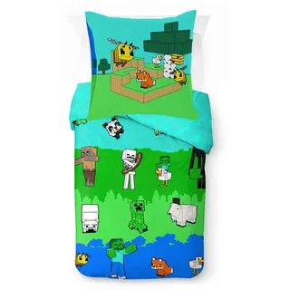 Minecraft Creative Linon Bunt 135 x 200 cm + 80 x 80 cm