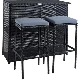 Estexo Polyrattan Bar Gartenbar Barset Sitzgruppe Rattan Set Tresen Barhocker Schwarz - Schwarz
