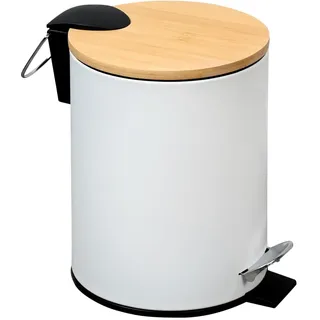 Kesper | Kosmetikeimer weiß | Metall mit FSC®-Bambusdeckel, 17 x 17 x 24 cm, Pedal-Mülleimer fürs Bad, Gäste-WC oder Schlafzimmer | 9016513