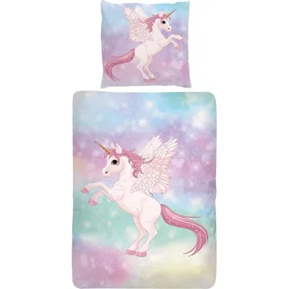 Traumschlaf Kinderbettwäsche Einhorn Pink 135 x 200 cm + 80 x 80 cm