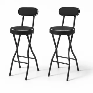 Chynalys Klappbar Barhocker 2er Set Klappbarer Stehhocker Barhocker mit Lehne, 65cm hoch, Hochstuhl Klappbar Stehhilfe, Bar Hocker für Bar und Tresen, Tragkraft 125KG (Schwarz)