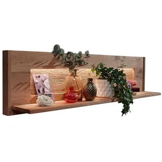 Lomadox Wandregal WELLAND-69, 164 cm breit, Eiche massiv geölt mit LED-Beleuchtung braun