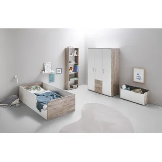 OTTO home Jugendzimmer-Set OTTO HOME "Kinderzimmer-Set »Riekke« 4-teilig", weiß (eiche, sand, nachbildung, weiß), ohne Matratze, B/H: 90cm x 200cm, Holzwerkstoff, Schlafzimmermöbel-Sets, Farblich abgestimmte Möbelserie