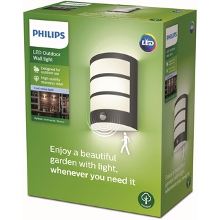 Philips myGarden LED Python Wandaußenleuchte mit Bewegungsmelder, 6W, kaltweißes Licht 4.000K, integriertes Leuchtmittel, Anthrazit